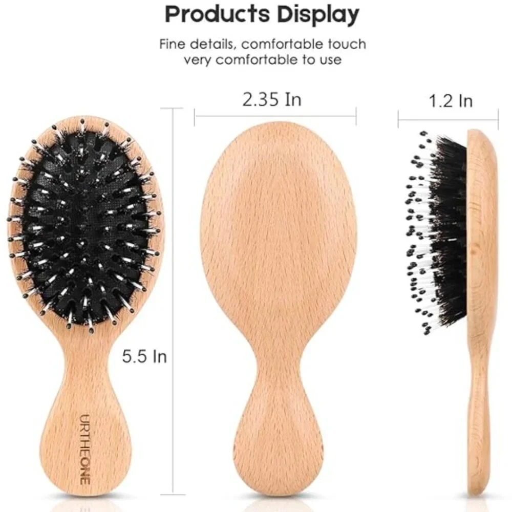 Mini Boar Bristle Hairbrush NEW